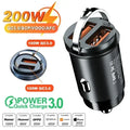 200W Mini Car Charger PD Type C Fast Charging For IPhone QC 3.0 USB C Car Mobile Phone Charger For Samsung Xiaomi Huawei