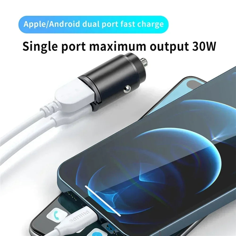 200W Mini Car Charger PD Type C Fast Charging For IPhone QC 3.0 USB C Car Mobile Phone Charger For Samsung Xiaomi Huawei